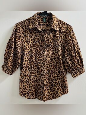 Ralph Lauren Leopard Print Button-Down Shirt in Tan and Black Size:S